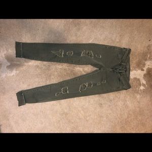 skinny ripped army green jeans